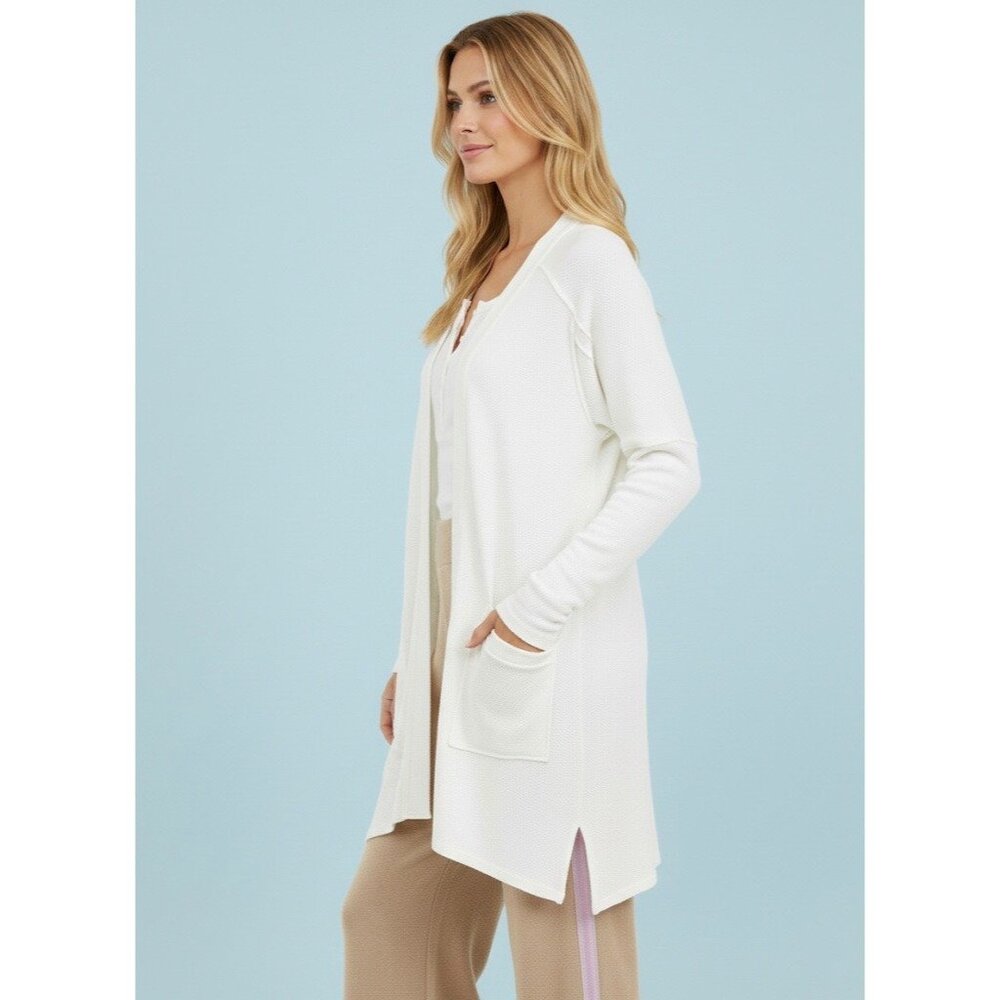 Free People White Waffle Knit Relaxed Cardigan | Coastal Grandmother Soft Girl L - Picture 12 of 16